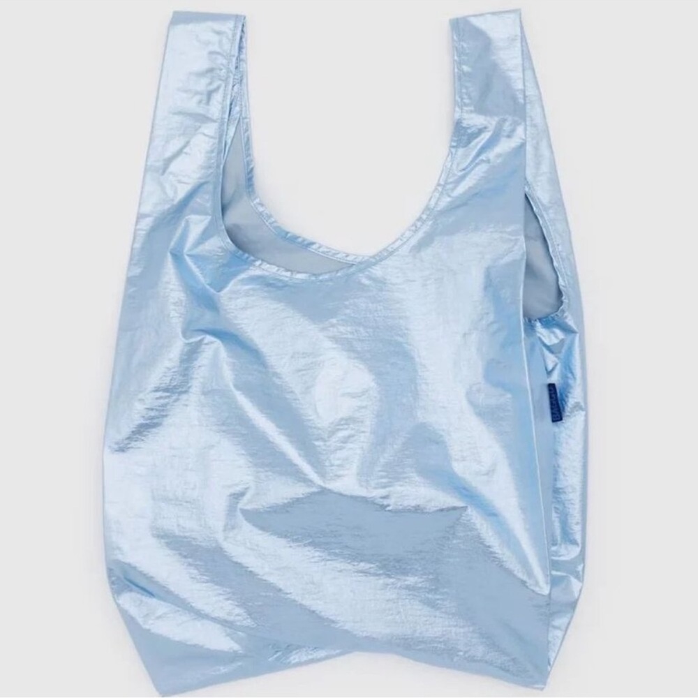 BAGGU Metallic Light Blue Standard Tote NWT Disco Ball dipped in Mediterranean - Picture 12 of 12